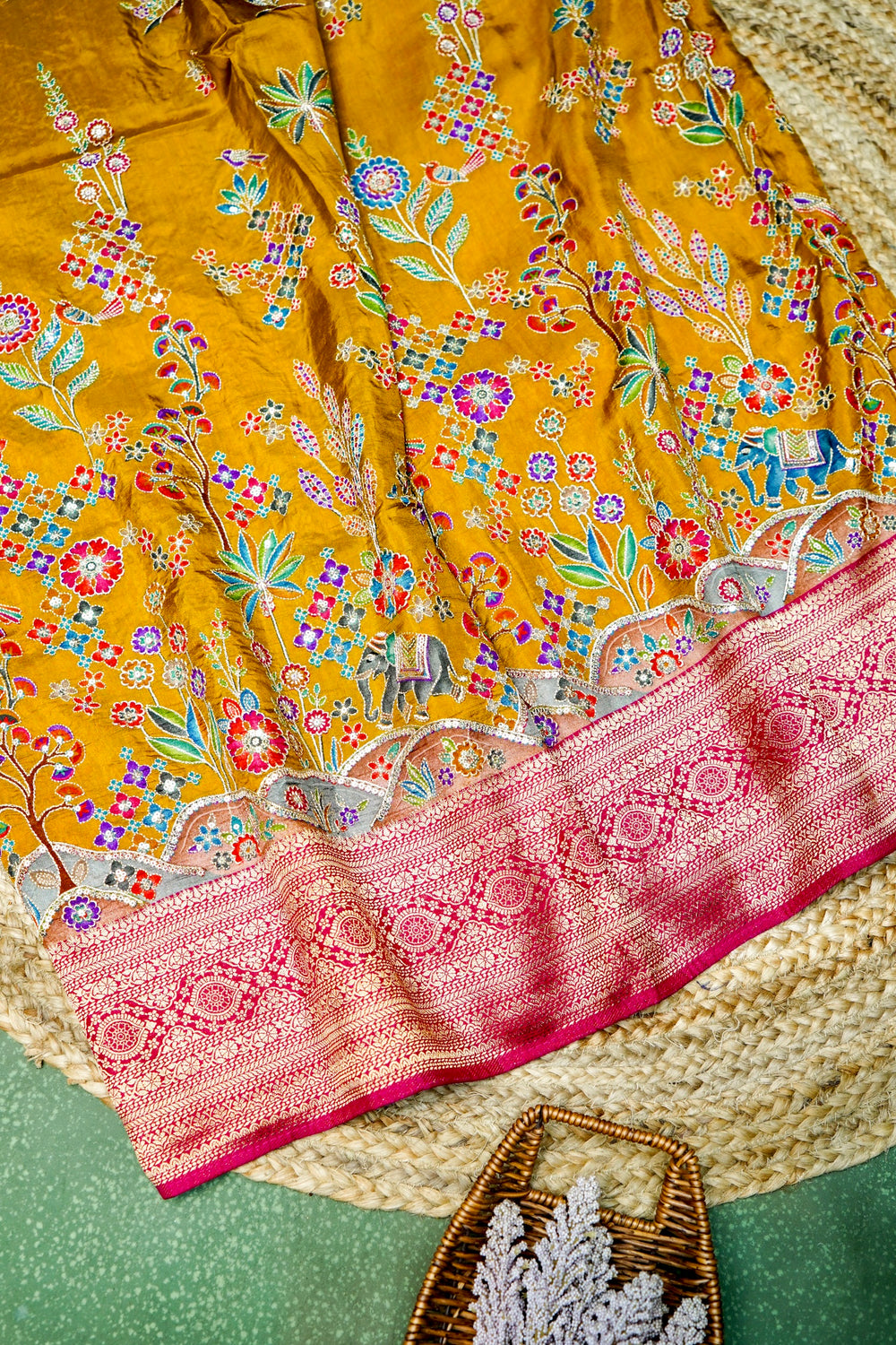 Banarasi Yellow Blended Moonga Silk Saree