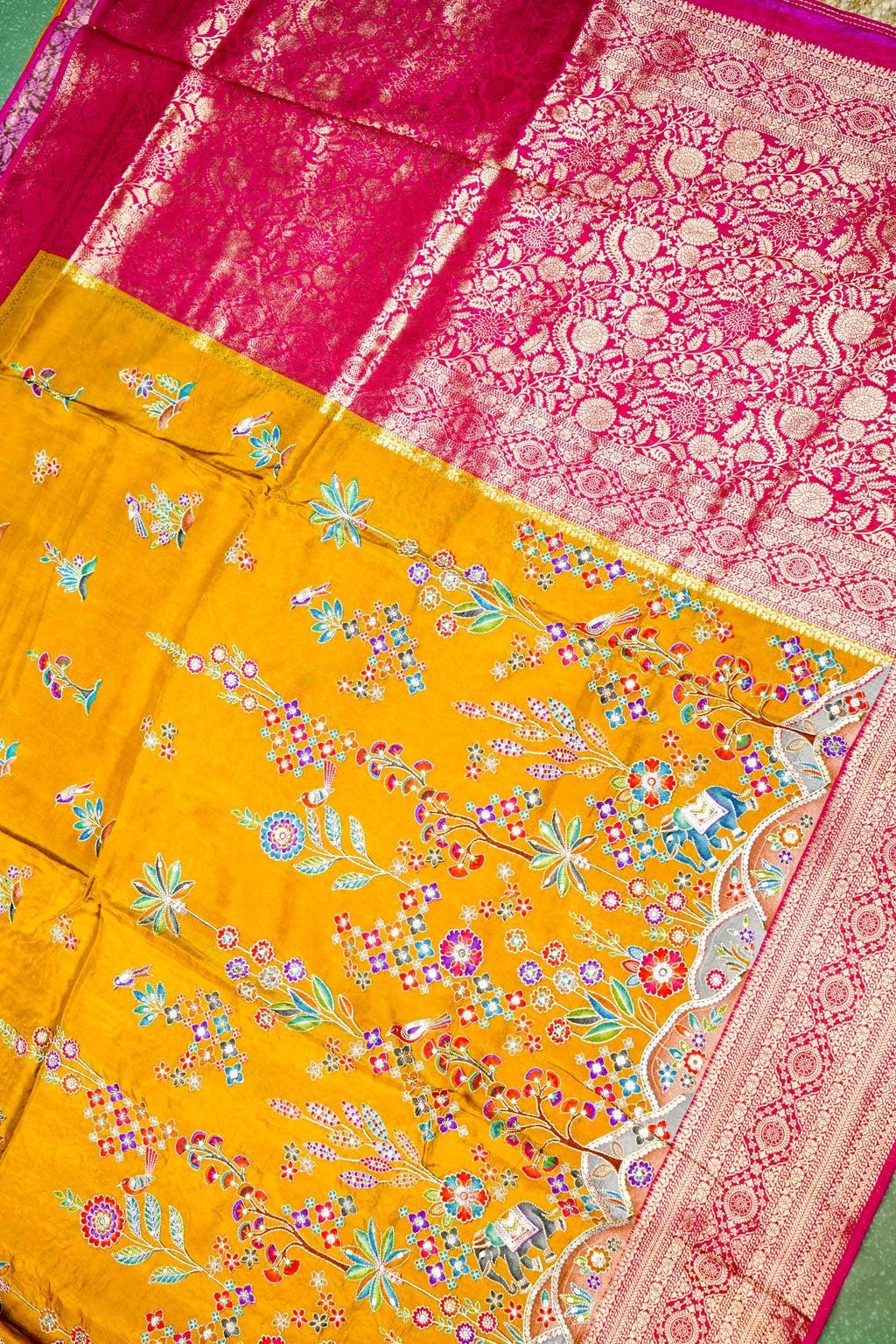 Banarasi Yellow Blended Moonga Silk Saree