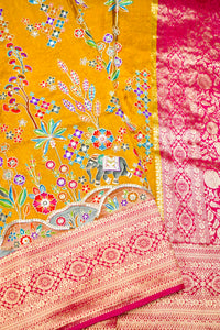 Banarasi Yellow Blended Moonga Silk Saree