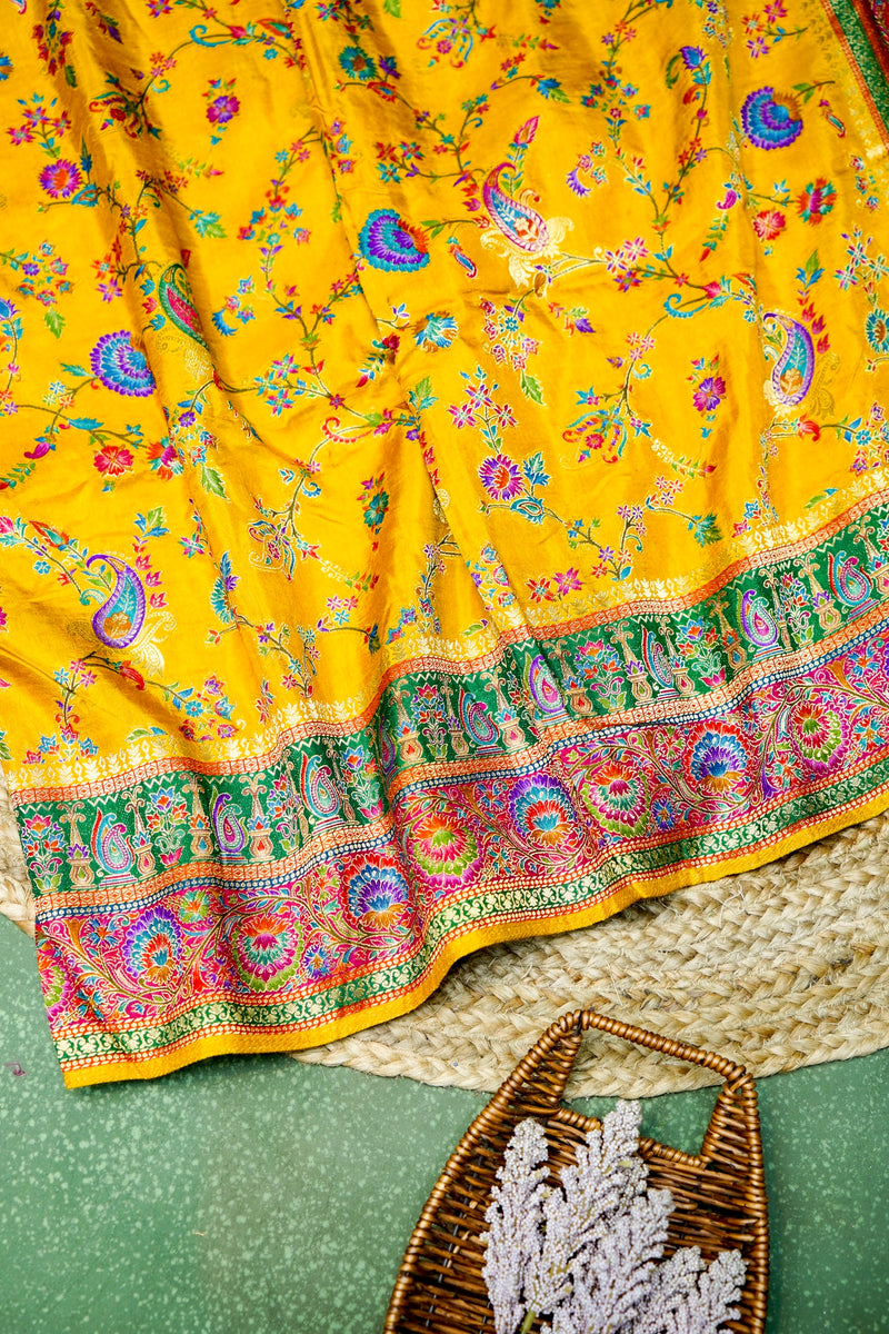 Banarasi Yellow Blended Moonga Silk Saree