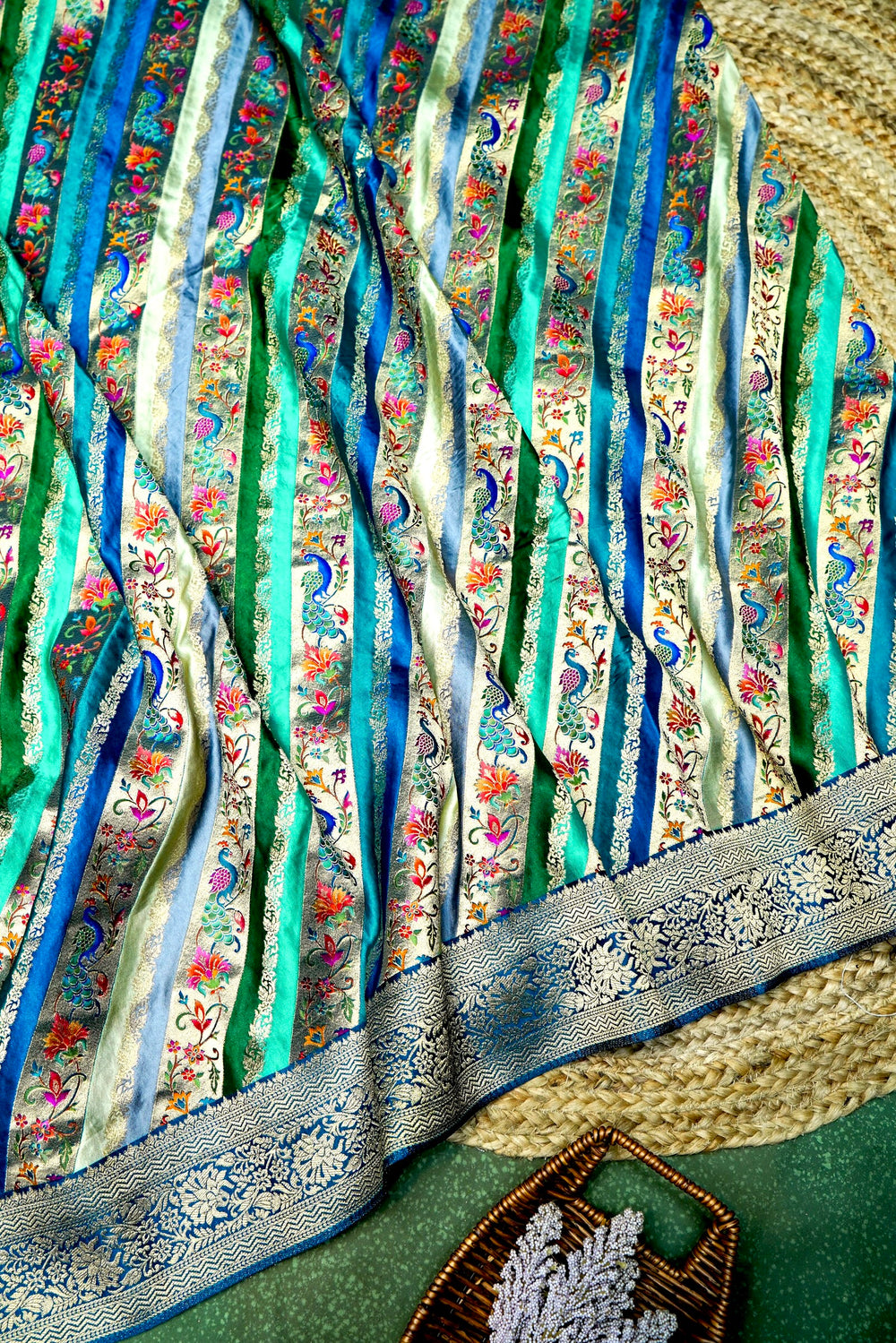Banarasi Firozi Blended Satin Silk Saree