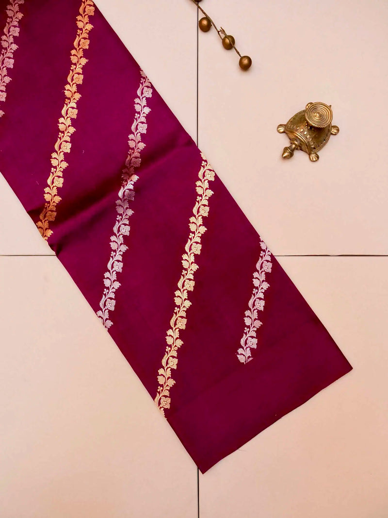 Handwoven Maroon  Banarasi Kora Silk Saree