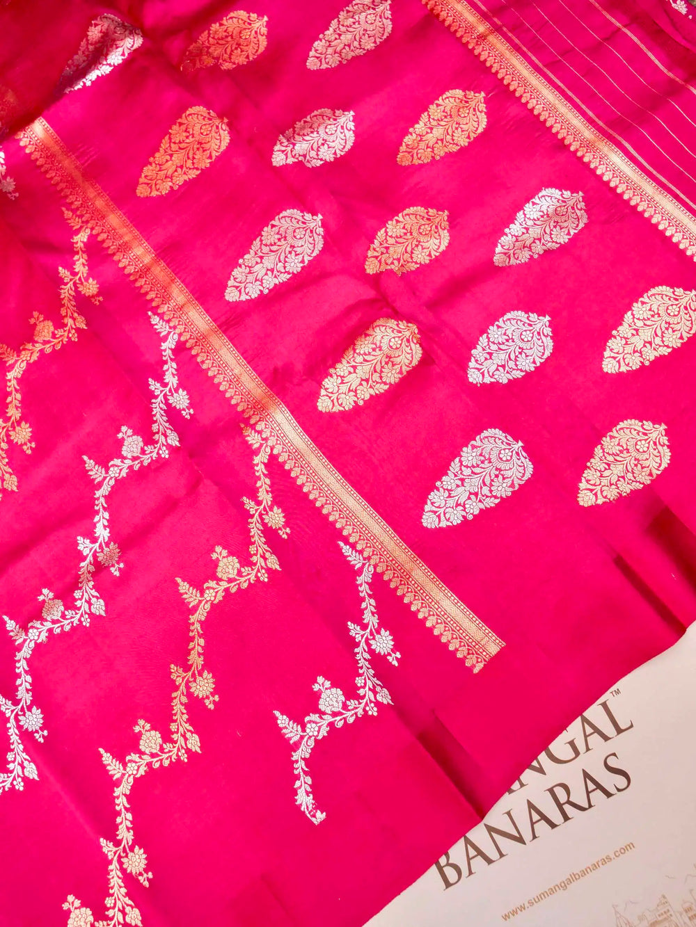 Handwoven Pink Banarasi Katan Soft Silk Saree