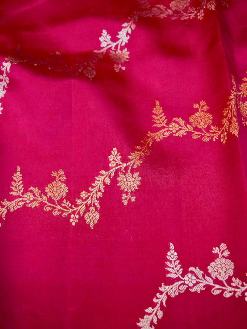 Handwoven Pink Banarasi Kora Silk Saree