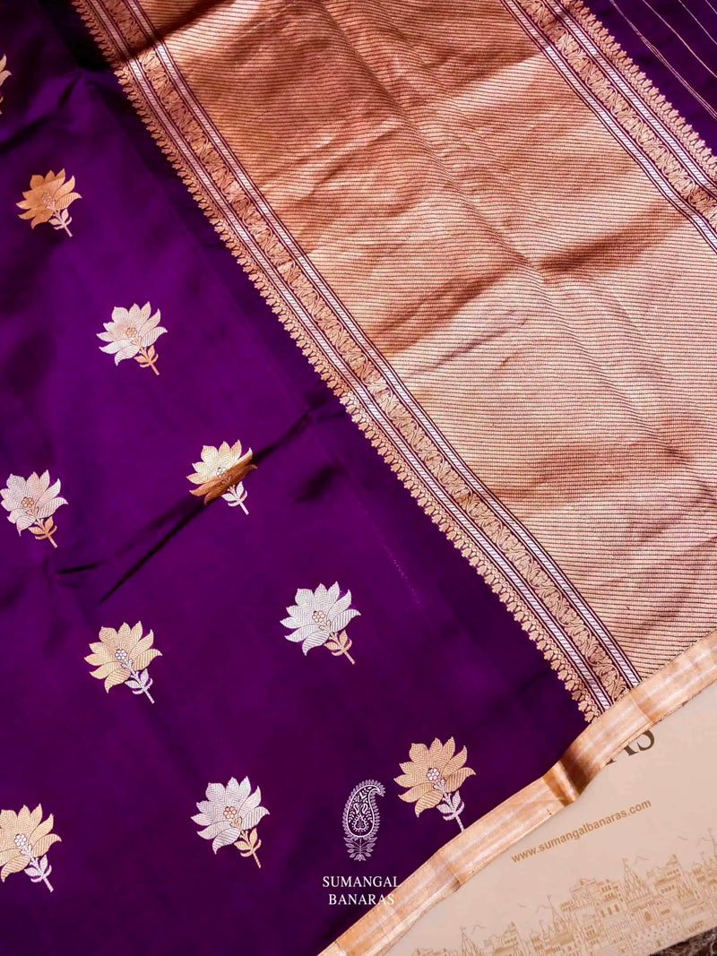 Handwoven Purple Banarasi Kora Katan Saree