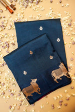 Handwoven Teal Blue Banarasi Soft Silk Saree