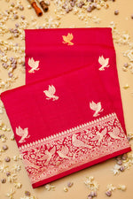 Handwoven Red Banarasi Mashru Katan Silk Saree