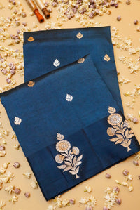 Handwoven Teal Blue Banarasi Mashru Katan Silk Saree