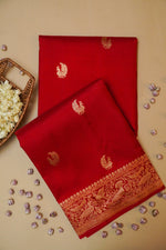 Handwoven Red Banarasi Katan Soft Silk Saree