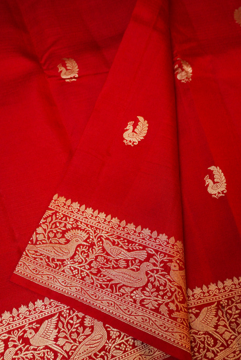 Handwoven Red Banarasi Katan Soft Silk Saree