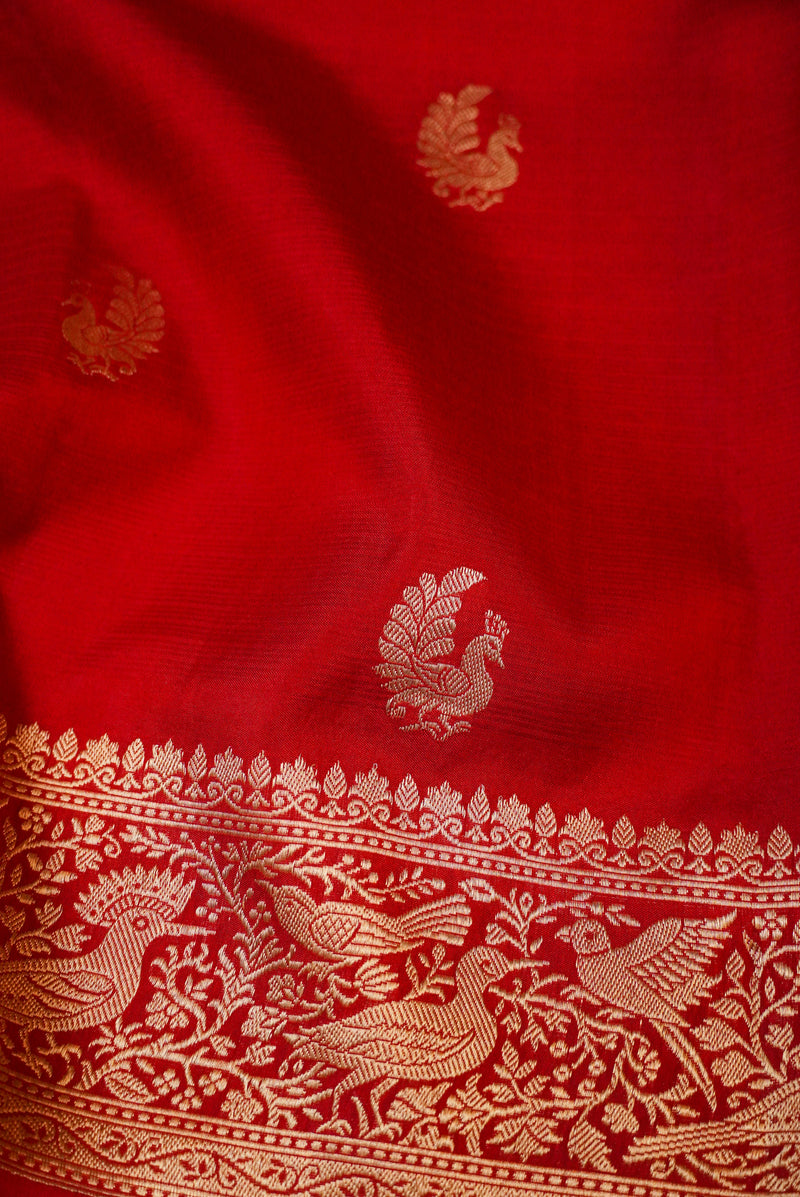 Handwoven Red Banarasi Katan Soft Silk Saree