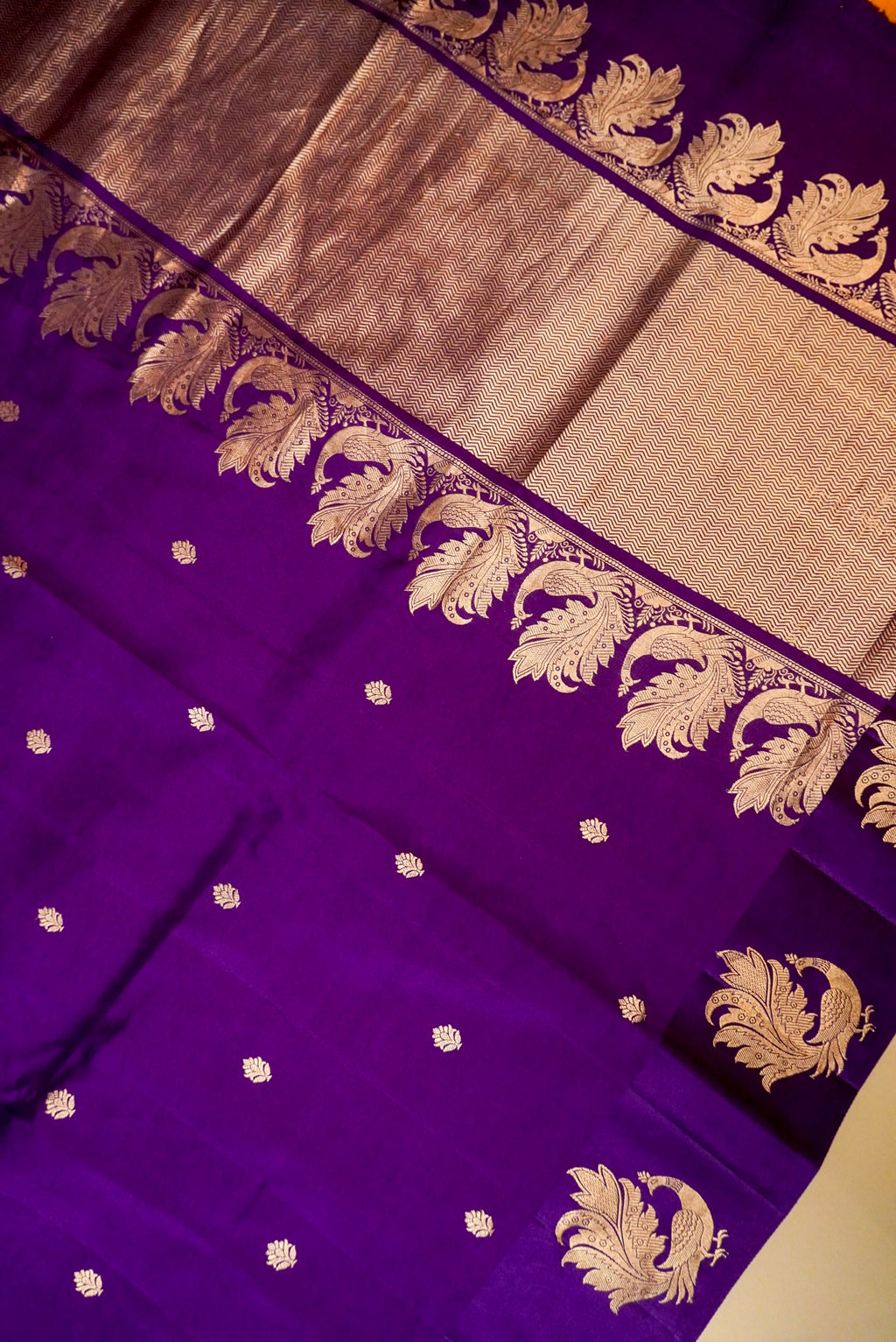 Handwoven Violet Banarasi Katan Soft Silk Saree