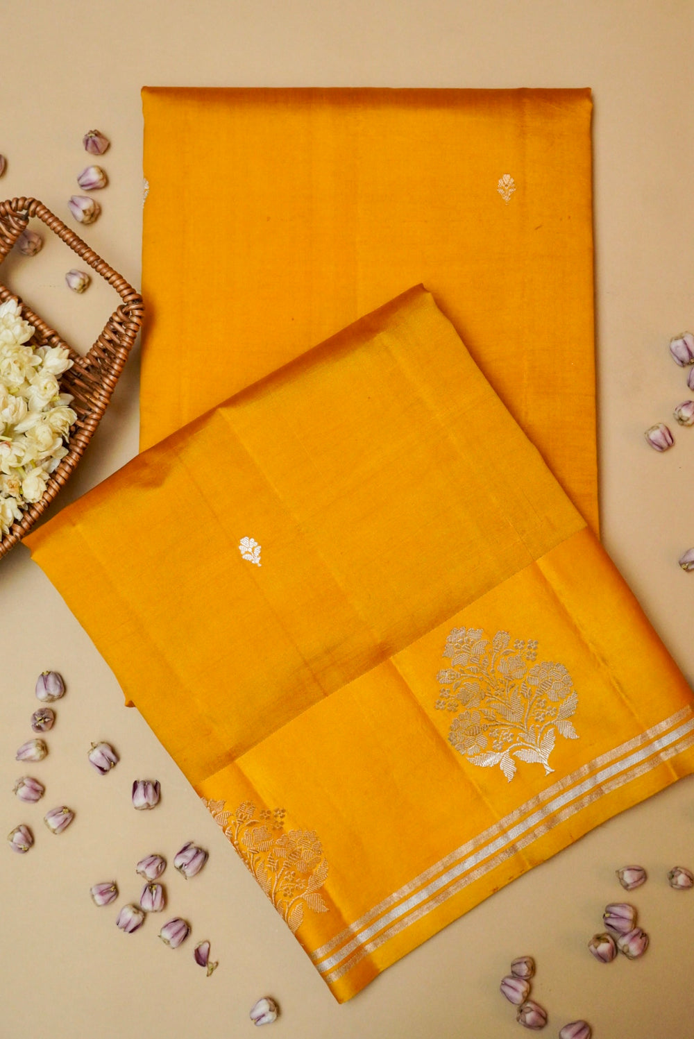 Handwoven Yellow Banarasi Katan Soft Silk Saree