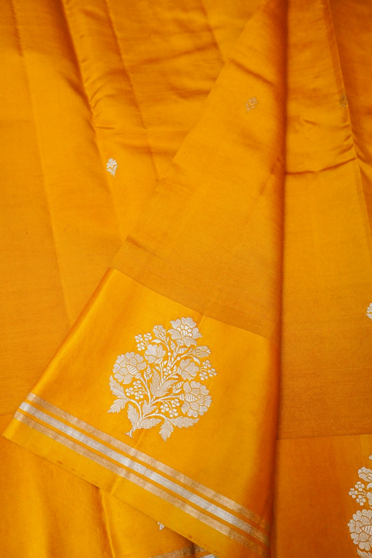 Handwoven Yellow Banarasi Katan Soft Silk Saree