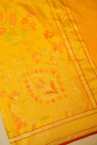 Handwoven Yellow Real Zari Banarasi Katan Silk Saree