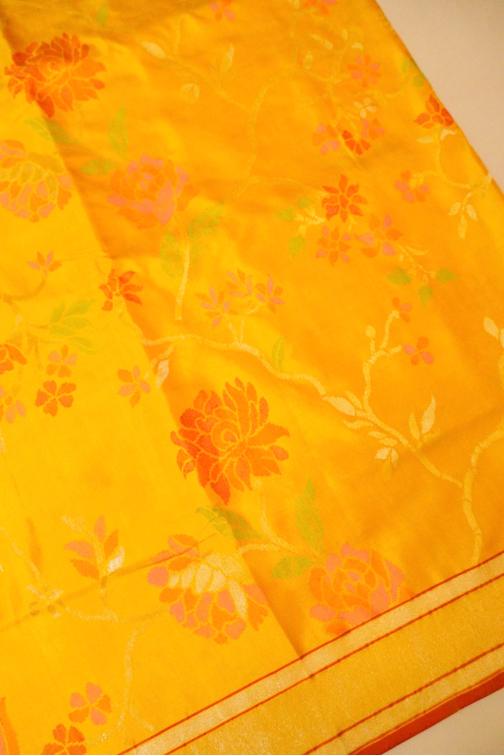 Handwoven Yellow Real Zari Banarasi Katan Silk Saree