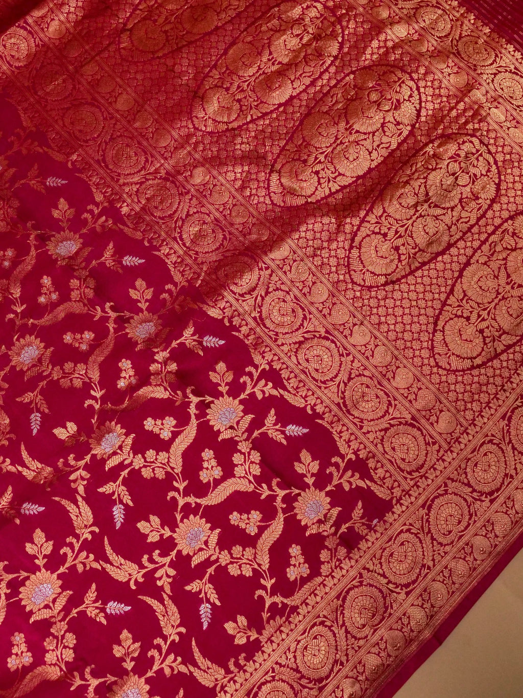 Handwoven Maroon Banarasi Khaddi Georgette Saree