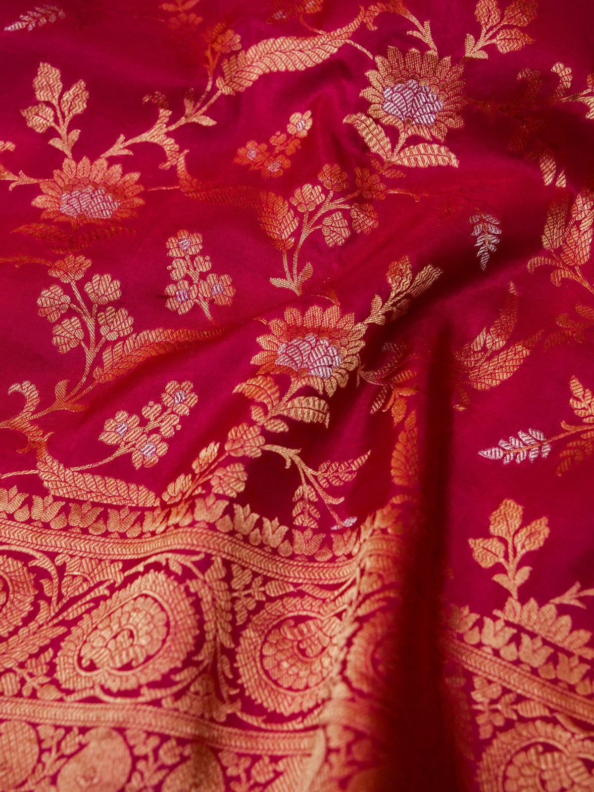 Handwoven Maroon Banarasi Khaddi Georgette Saree