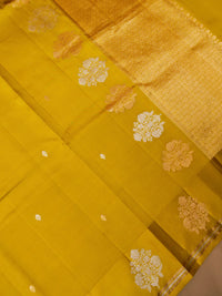 Handwoven Mustard Yellow Banarasi Katan Soft Silk Saree