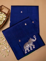 Handwoven Dark Blue Banarasi Motif Katan Soft Silk Saree