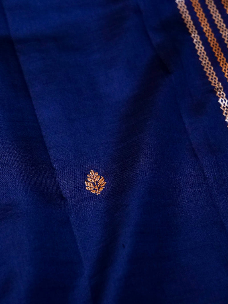 Handwoven Dark Blue Banarasi Motif Katan Soft Silk Saree