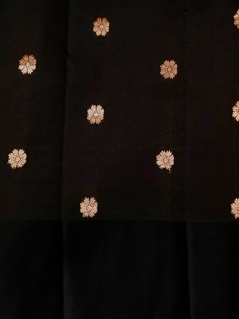 Handwoven Black Banarasi Motif Katan Soft Silk Saree