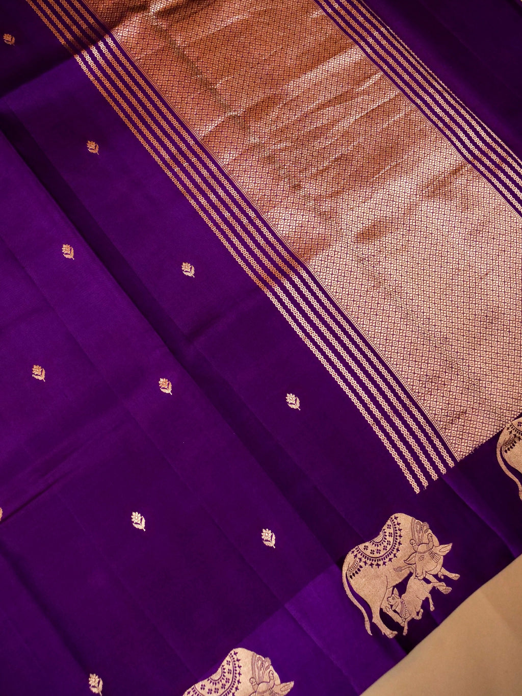 Handwoven Purple Banarasi Motif Katan Soft Silk Saree