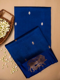 Handwoven Blue Banarasi Motif Katan Soft Silk Saree