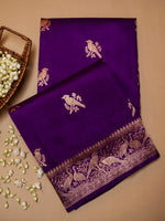 Handwoven Purple Banarasi Motif Katan Soft Silk Saree