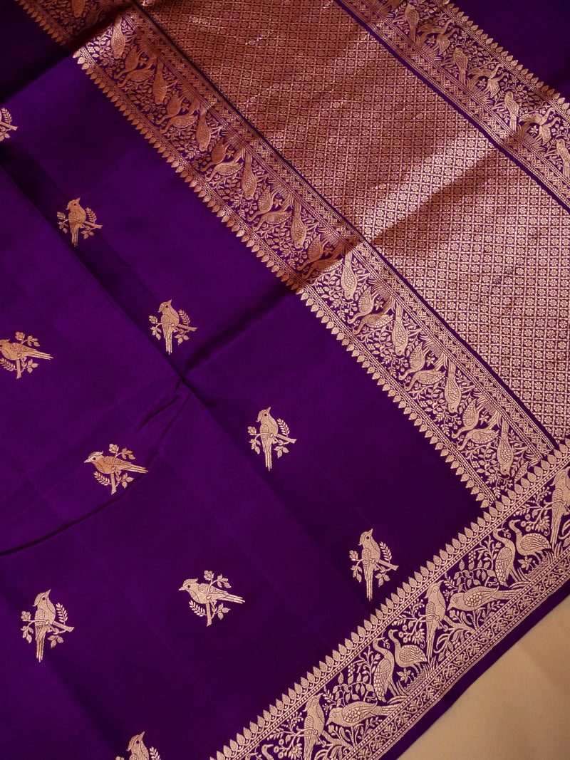 Handwoven Purple Banarasi Motif Katan Soft Silk Saree