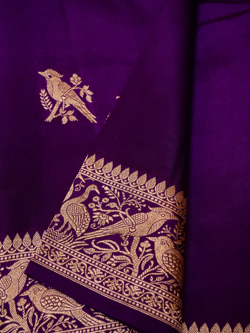 Handwoven Purple Banarasi Motif Katan Soft Silk Saree