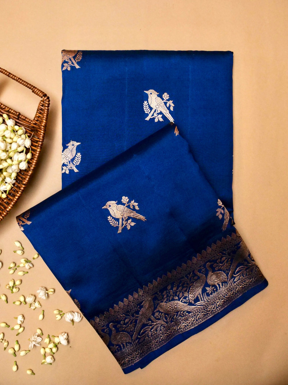 Handwoven Blue Banarasi Motif Katan Soft Silk Saree