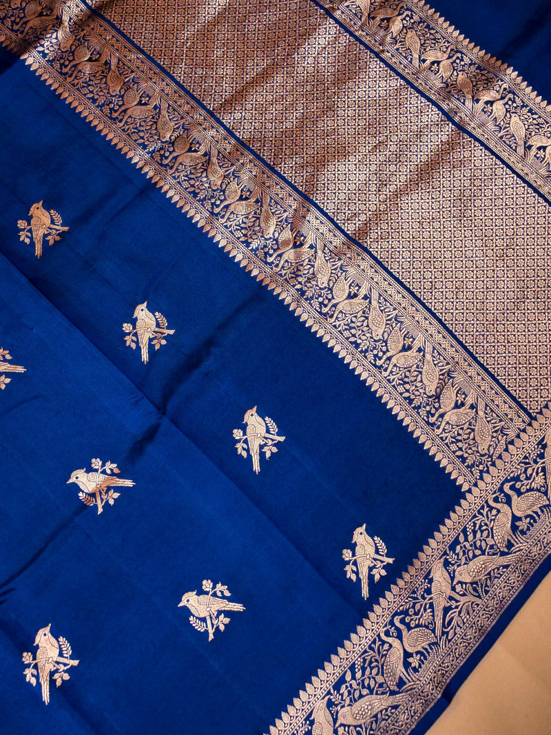 Handwoven Blue Banarasi Motif Katan Soft Silk Saree