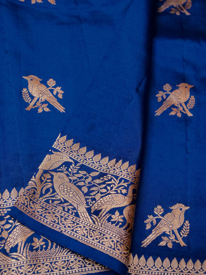 Handwoven Blue Banarasi Motif Katan Soft Silk Saree