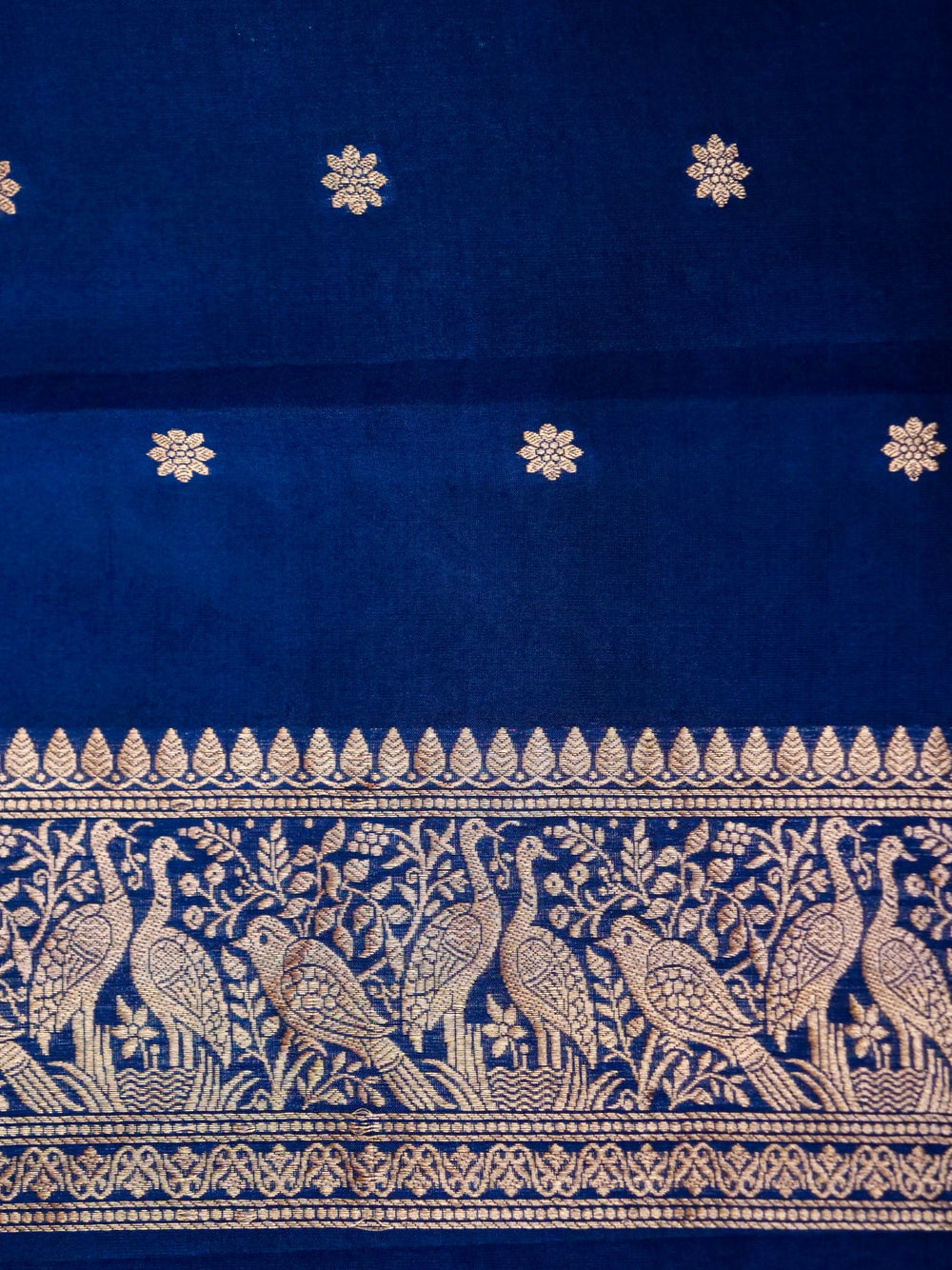 Handwoven Blue Banarasi Motif Katan Soft Silk Saree