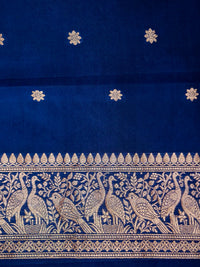 Handwoven Blue Banarasi Motif Katan Soft Silk Saree