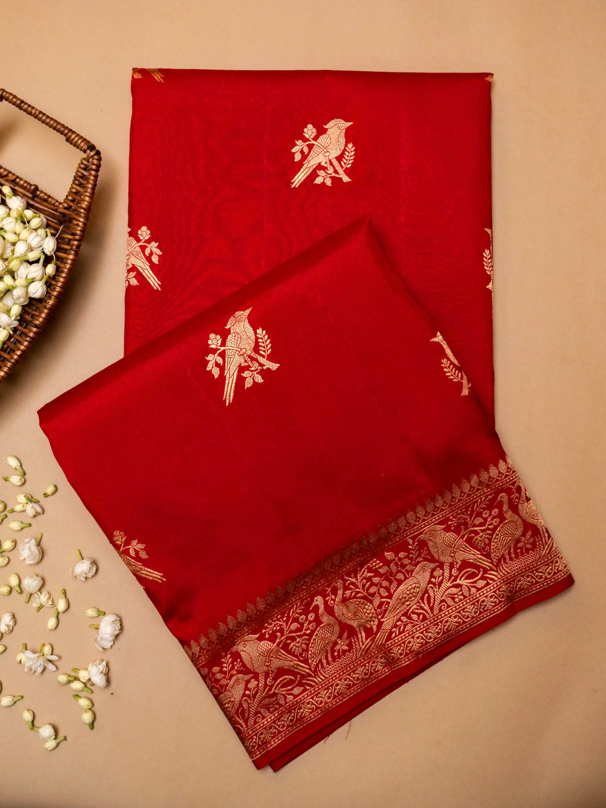 Handwoven Red Banarasi Motif Katan Soft Silk Saree