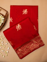 Handwoven Red Banarasi Motif Katan Soft Silk Saree