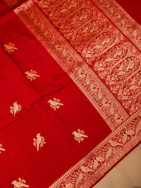 Handwoven Red Banarasi Motif Katan Soft Silk Saree