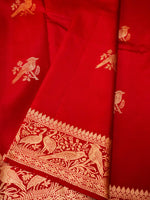 Handwoven Red Banarasi Motif Katan Soft Silk Saree