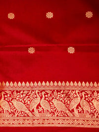 Handwoven Red Banarasi Motif Katan Soft Silk Saree