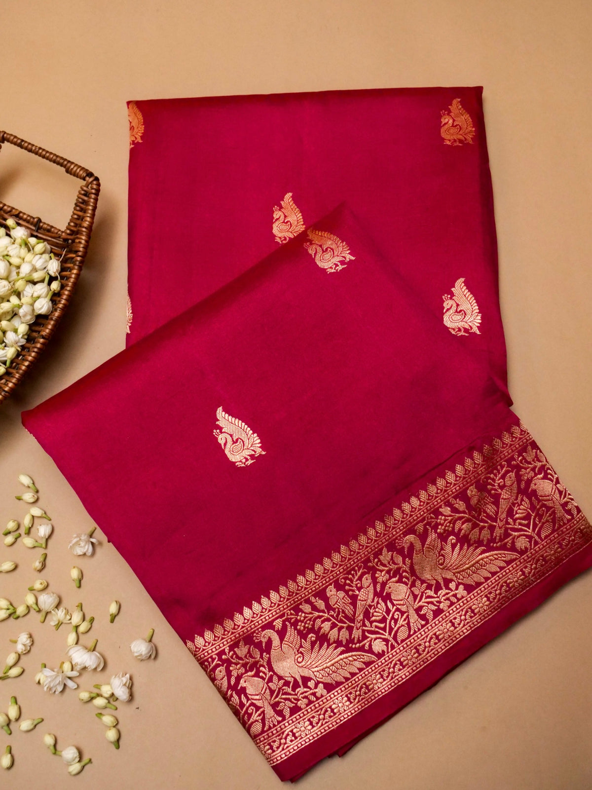 Handwoven Red Banarasi Motif Katan Soft Silk Saree