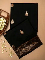 Handwoven Black Banarasi Motif Katan Soft Silk Saree