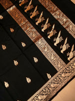 Handwoven Black Banarasi Motif Katan Soft Silk Saree