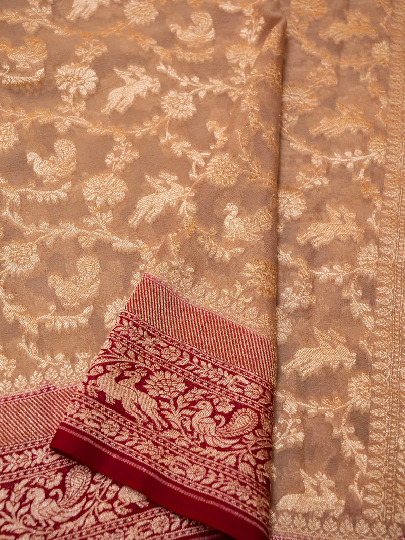 Handwoven Cream Banarasi Khaddi Georgette Saree