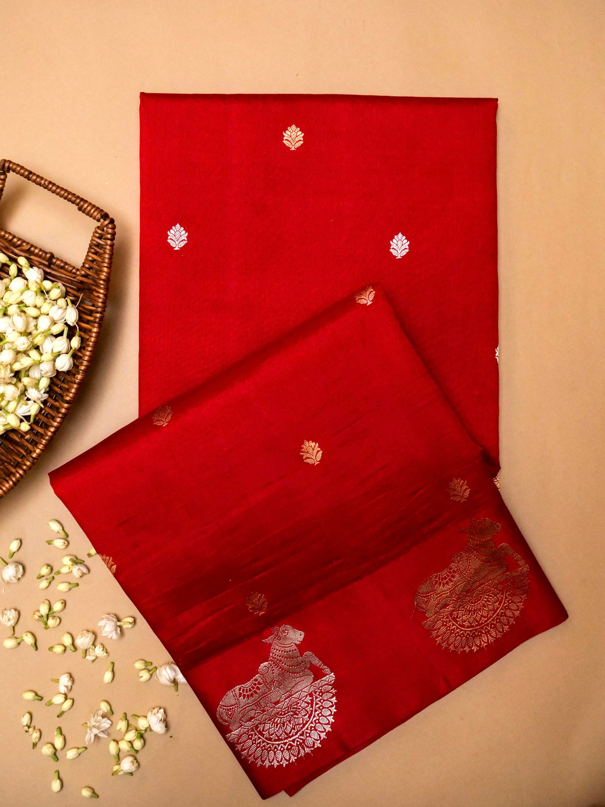 Handwoven Red Banarasi Motif Katan Soft Silk Saree