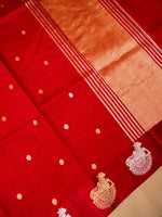 Handwoven Red Banarasi Motif Katan Soft Silk Saree