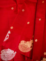 Handwoven Red Banarasi Motif Katan Soft Silk Saree