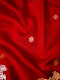 Handwoven Red Banarasi Motif Katan Soft Silk Saree