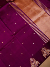 Handwoven Wine Banarasi Motif Katan Soft Silk Saree